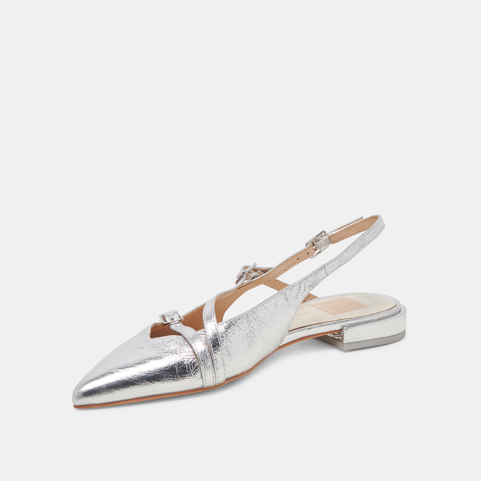 PAMLA Women's Wide Width Silver Crinkle Patent Leather Ballet Flats - Comfortable Slip-On Shoes for Work, Travel & Casual Wear