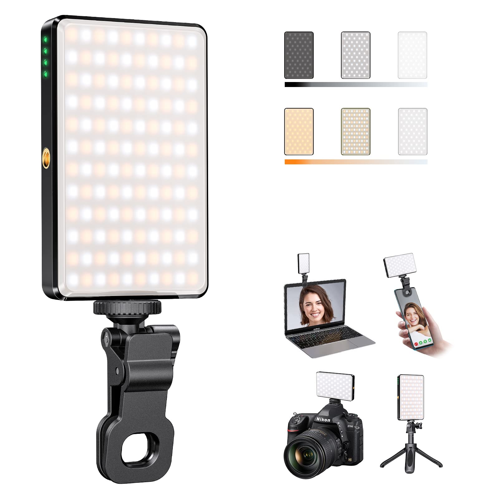 120LEDs Selfie Ring Light with Clip & Tripod - CRI 95+ 3000mAh Battery, 2500K-9000K Adjustable Color Temperature, 3 Dimmable Modes - Portable LED Camera Light for Phone, Laptop, PC - Perfect for Makeup, Video Calls, TikTok Live, YouTube Videos, Conference Lighting & Content Creation