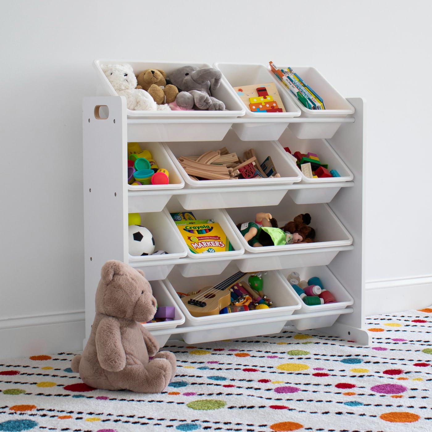 Humble Crew 12-Bin Kids' Toy Storage Organizer - White Plastic Bins for Playroom, Nursery & Bedroom Organization | Perfect for Toys, Books & Art Supplies