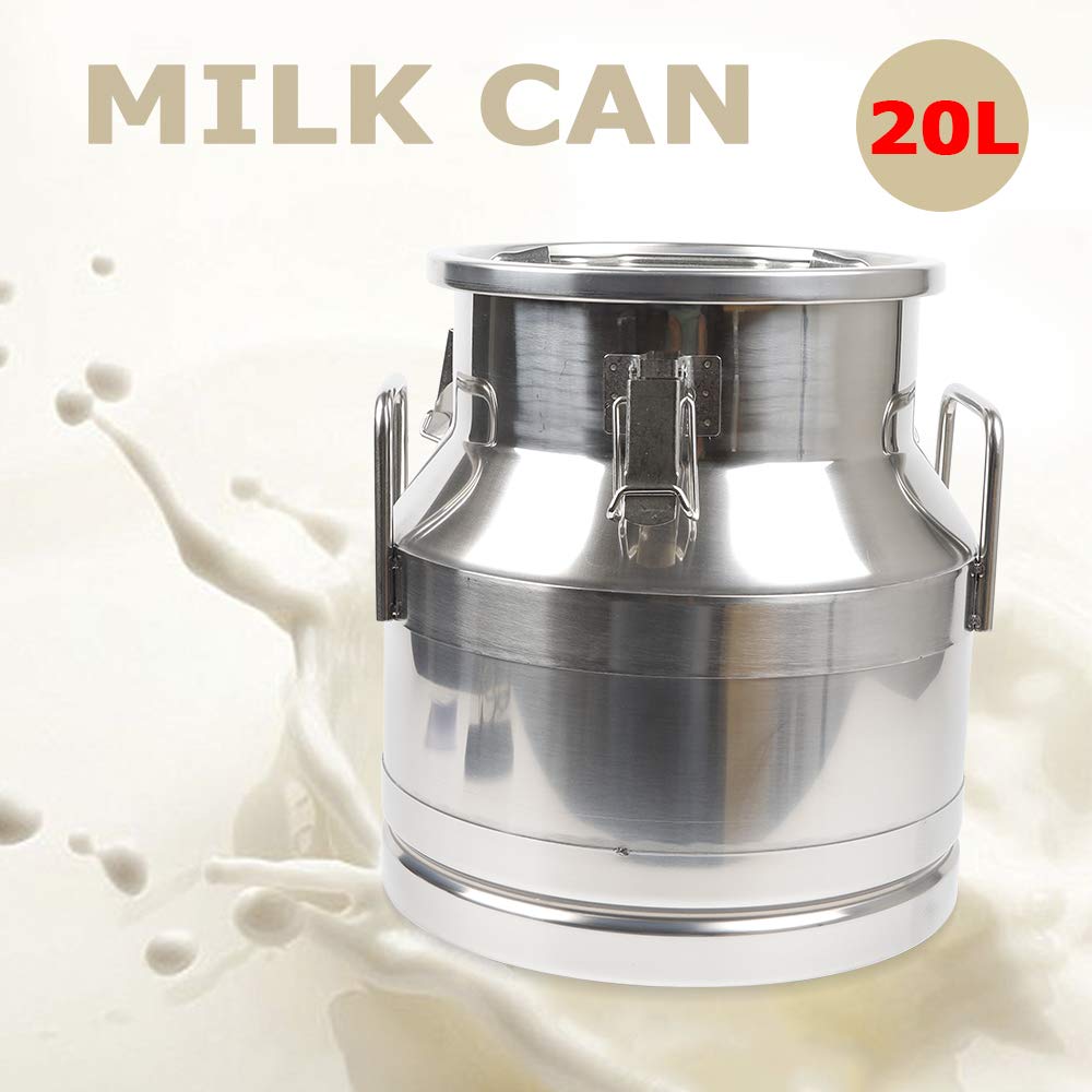 20L (5.25 Gallon) Stainless Steel Sealed Milk Can - Multi-Purpose Wine Pail, Tote Jug & Food Storage Bucket for Dairy, Brewing, Fermenting & Outdoor Use