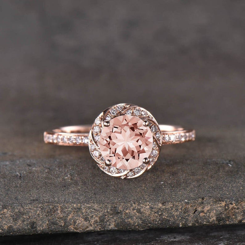 Natural Morganite & Diamond Vintage Engagement Ring for Women in 14K Rose Gold - Perfect for Proposals, Weddings & Anniversary Gifts