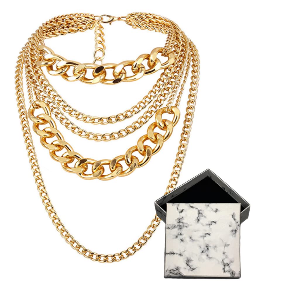 CIBIRICH Punk Chain Chunky Necklace for Women - Multilayer Gold Collar Necklace | Gothic Jewelry for Concerts, Parties & Edgy Fashion Outfits