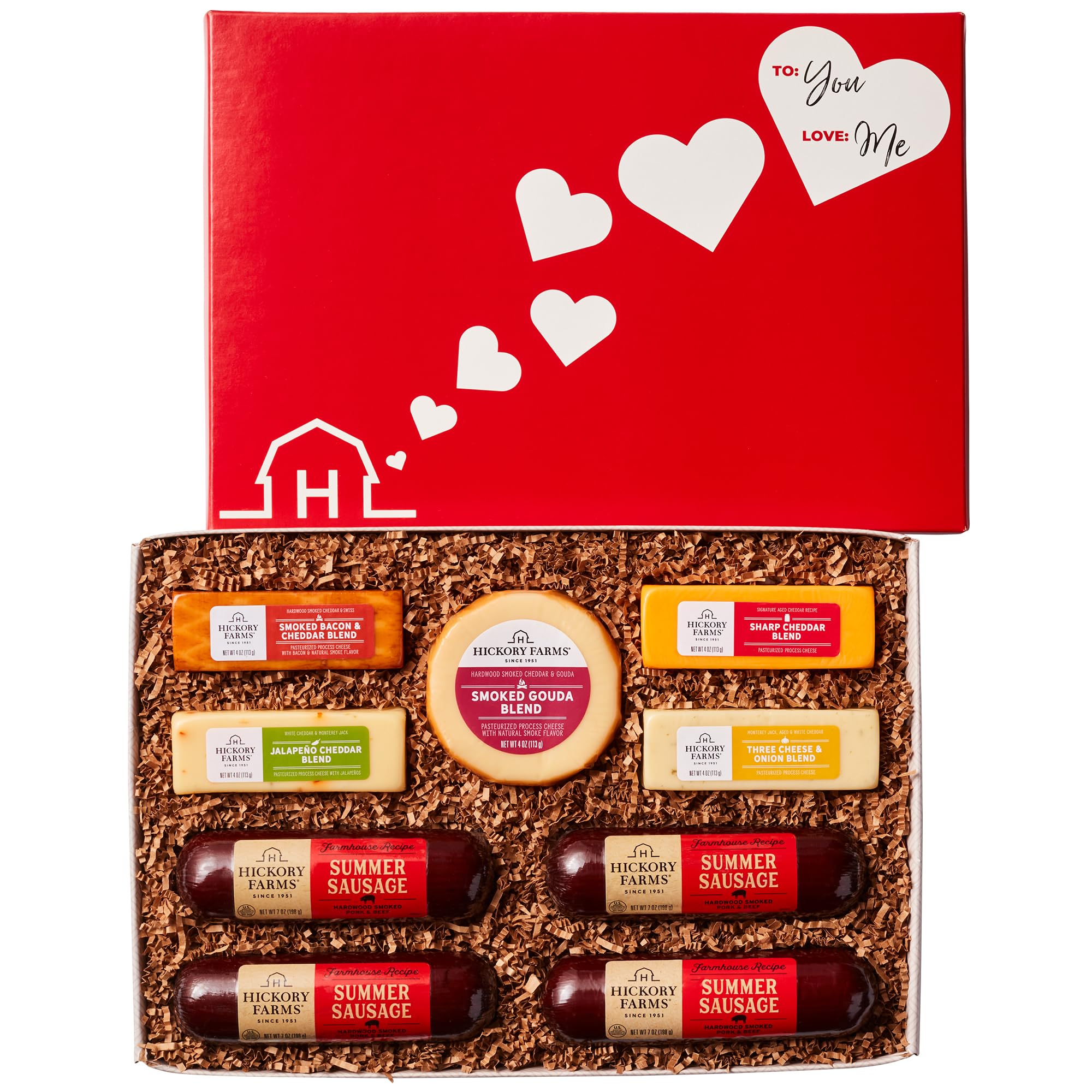Hickory Farms Valentine’s Day Gift Basket - Premium Farmhouse Meat & Cheese Collection | Gourmet Charcuterie Board | Sausage & Cheese Gift Box for Father's Day, Mother's Day, Housewarming | Perfect for Holiday Gifting, Parties & Family Gatherings