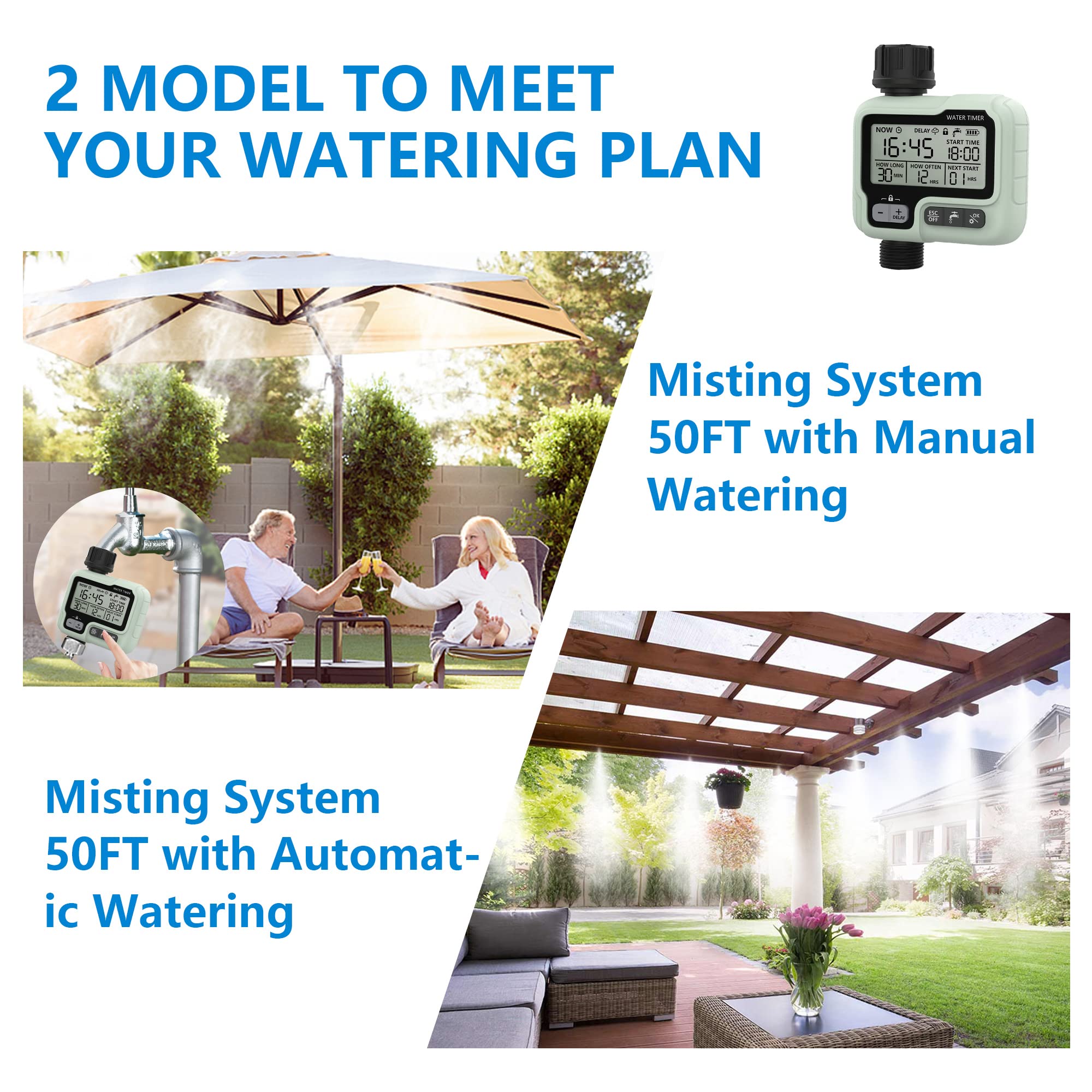 POCKET PANDA Outdoor Misting System with Hose Timer - 50Ft Cooling Water Mist Hose for Patio, Garden & Yard - Programmable Watering for Hot Weather (Black/White) | Perfect for Summer BBQs, Poolside Relaxation & Outdoor Dining