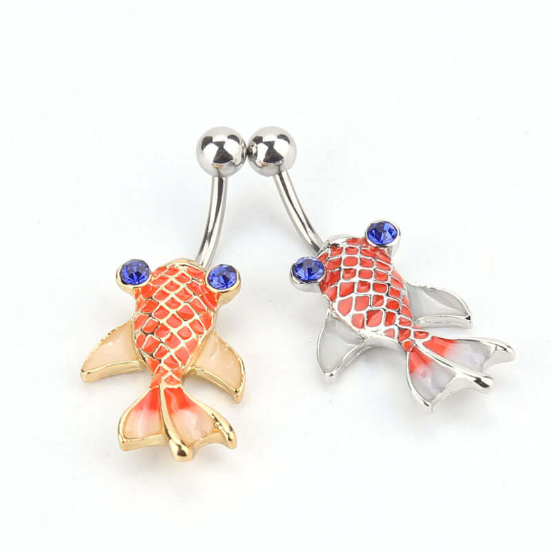 14G Koi Fish Goldfish Belly Button Rings - Colorful Enamel Body Jewelry for Women | Perfect for Piercing, Beach Wear, and Summer Fashion Accessories