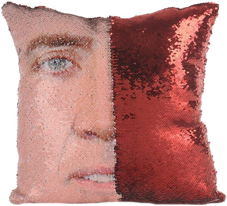 Reversible Sequin Pillow Cover 16x16 Inches - Nicolas Cage Funny Gag Gift, White Elephant Gift, Decorative Throw Cushion Case for Home Decor, Party Favors & Unique Gifts