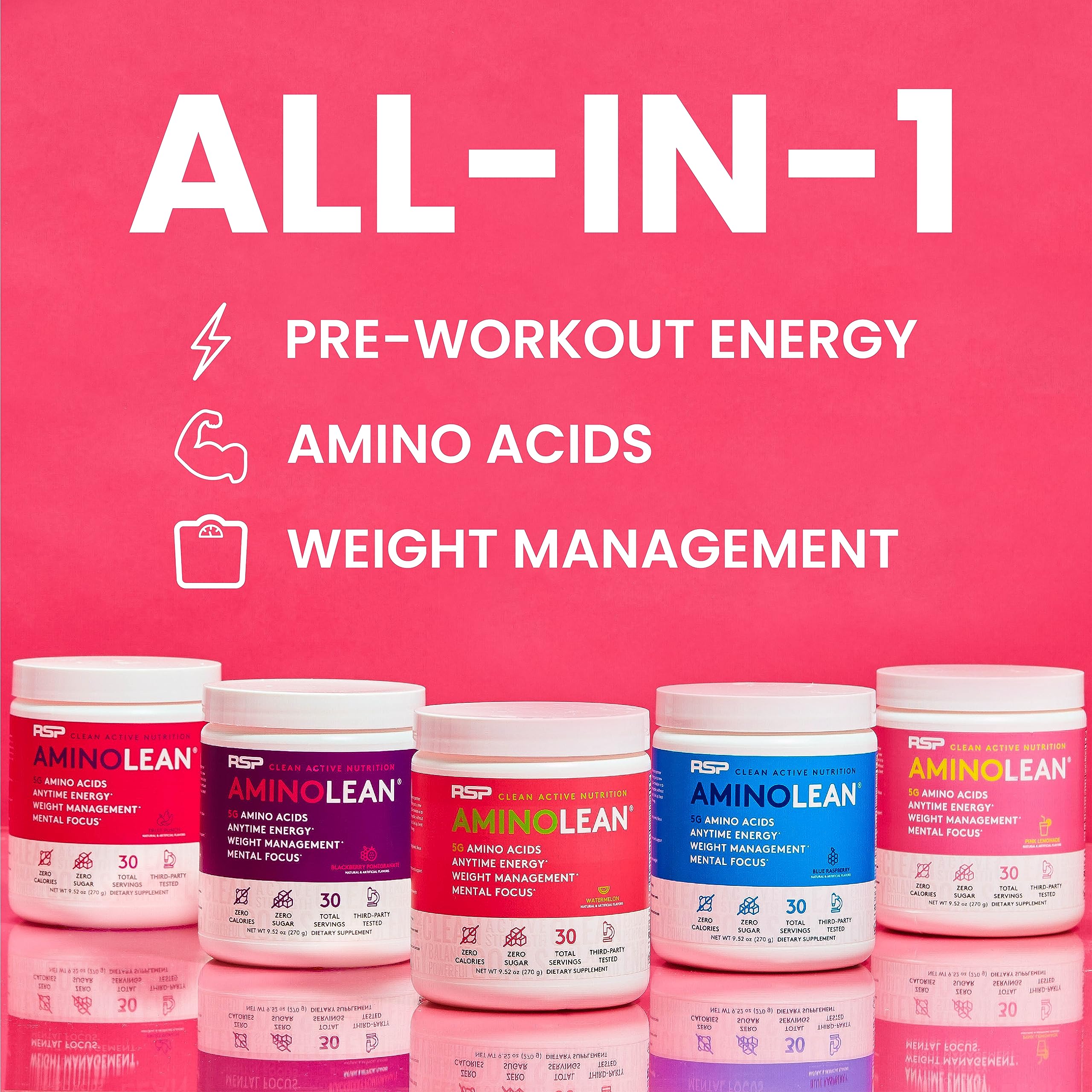 RSP Nutrition AminoLean Pre Workout Powder - BCAA Amino Acids & Natural Caffeine for Energy & Weight Management - Preworkout Boost for Men & Women (30 Servings) - Ideal for Gym, Fitness & Weight Loss Goals