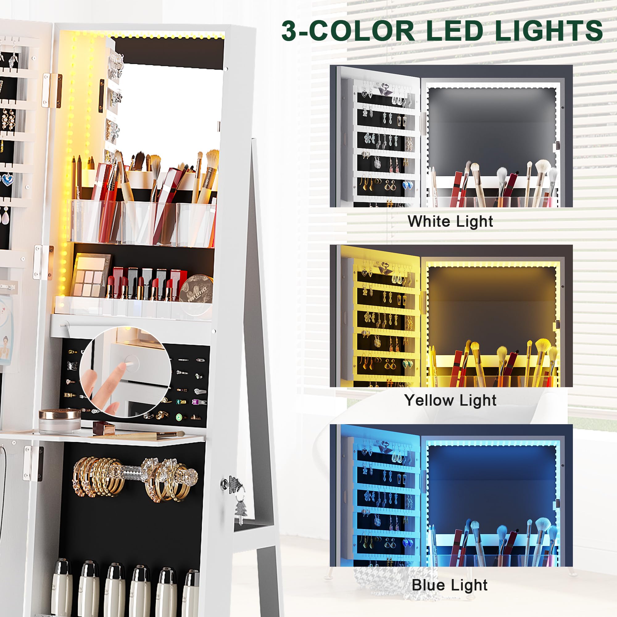 360° Rotating Jewelry Cabinet with LED Lights - 63