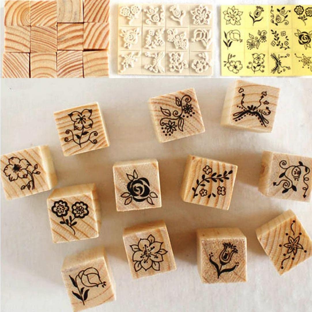 12pcs Floral Wooden Rubber Stamps Set for Scrapbooking, DIY Cards, Journals & Crafting - Rose Flower & Letter Designs - Perfect for Wedding Invitations, Gift Wrapping & Memory Keeping