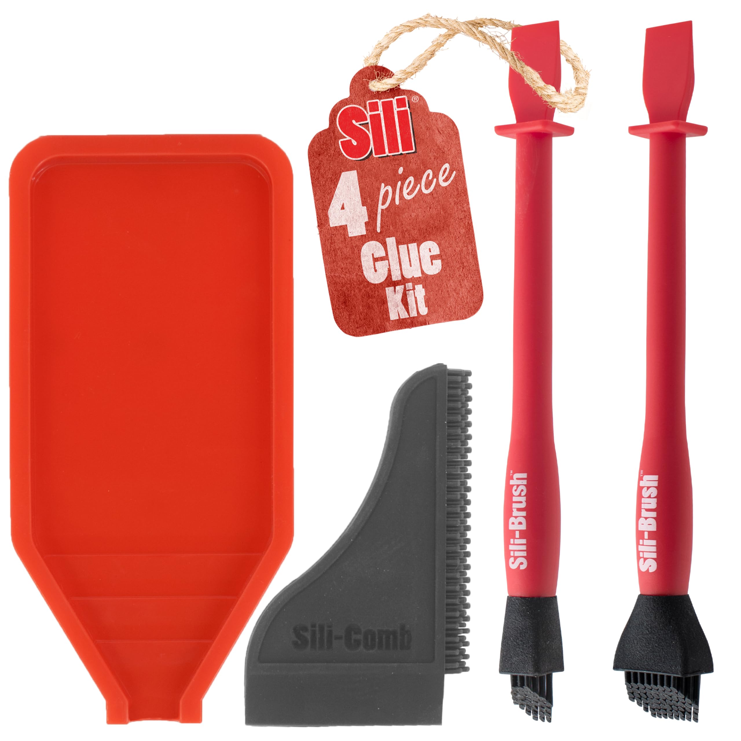 Non-Stick Silicone Wood Glue Brush Applicator Kit with Comb & Squeegee - Reusable Glue Spreader & Tray for Woodworking, Crafts, Arts & Hobby Projects - Perfect for DIY Furniture, Model Making, and Home Repairs