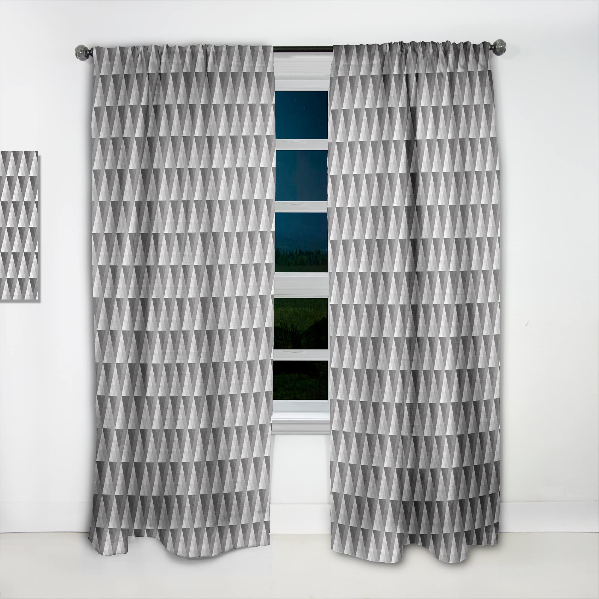 DesignQ Thermal Insulated Blackout Curtains - Modern Monochromatic Triangle Pattern - 52x84 Inch Single Panel for Bedroom & Living Room - Noise Reducing & Energy Saving Window Drapes for Home Office & Nursery