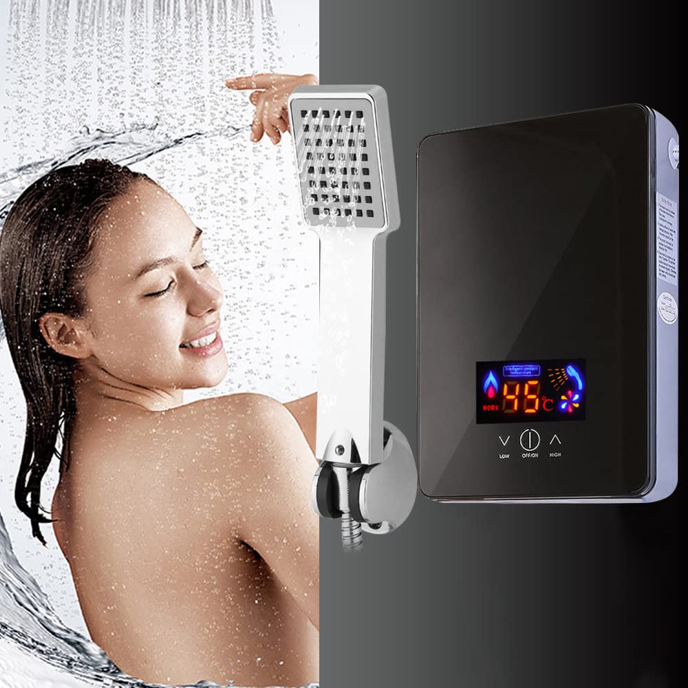 6500W 220V Electric Mini Tank Water Heater - Large Digital Display, Instant Hot Water, Touch Control - Perfect for Bathroom, Kitchen & Small Spaces (Black) - Fast Heating for Hand Washing, Showering & Dish Cleaning