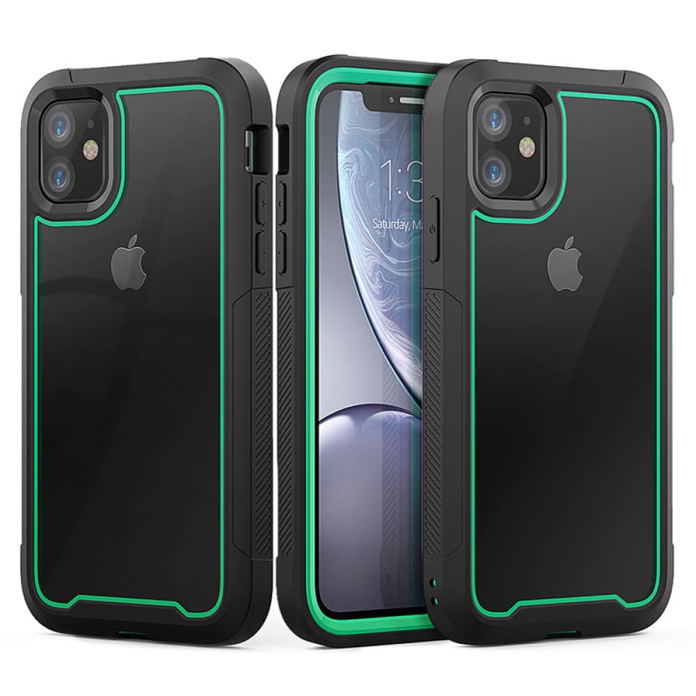 Shockproof Armor Phone Case for iPhone 13 12 11 Pro Max XR XS 8 7 6 Plus SE - Transparent Hybrid TPU Cover with Military-Grade Protection, Dark Green - Perfect for Outdoor Activities, Sports & Daily Use