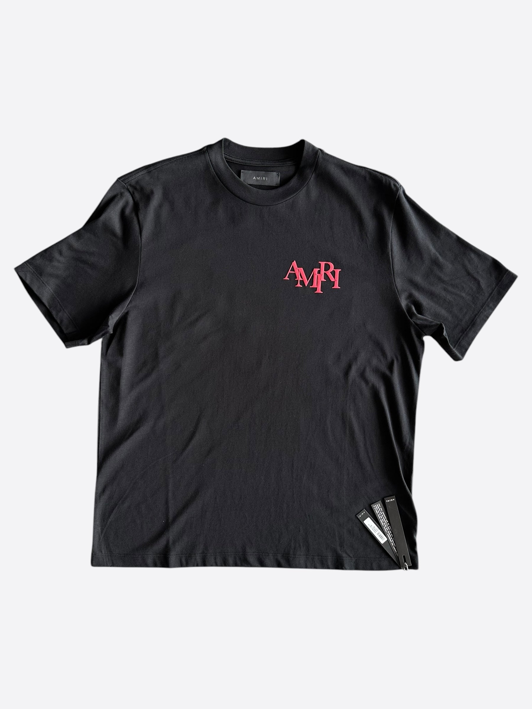 Amiri Black & Red Staggered Logo T-Shirt for Men | Premium Cotton Graphic Tee | Streetwear Fashion | Perfect for Casual Outfits, Concerts & Night Out