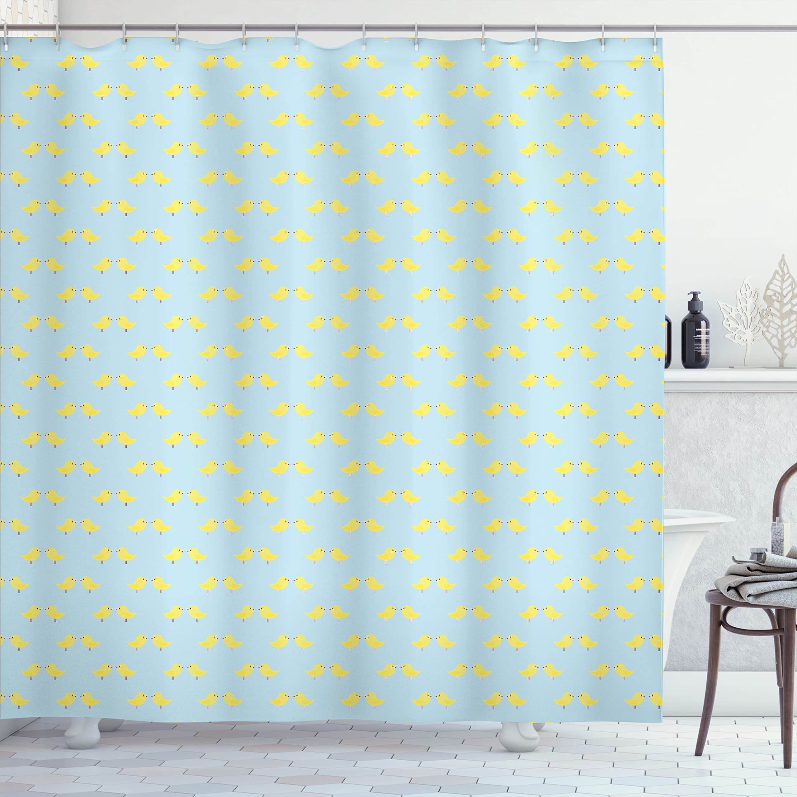 Ambesonne Yellow Bird Shower Curtain - Cartoon Chickens Design, 105