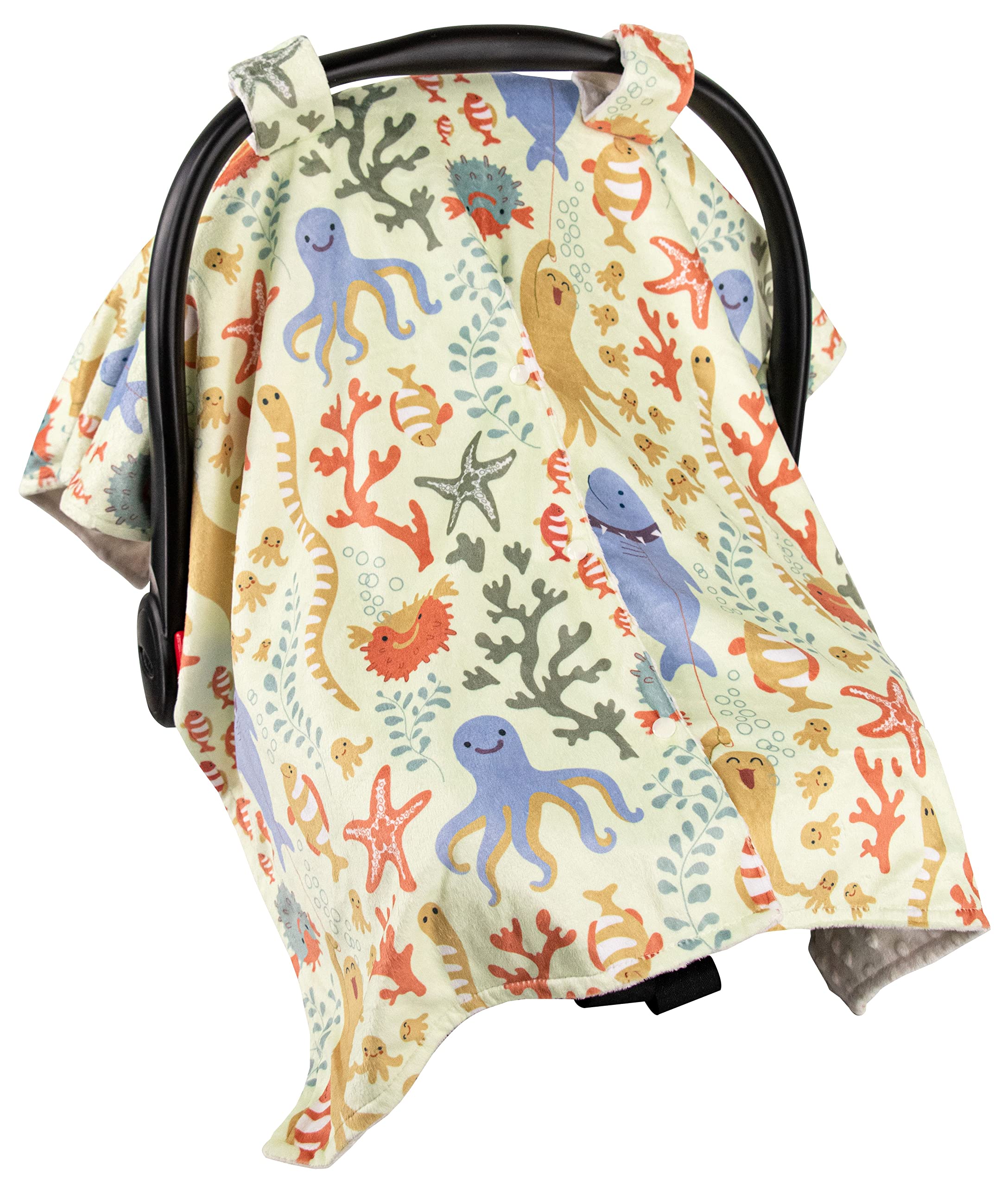 Premium Minky Baby Car Seat Cover - Soft Shark & Octopus Design, 40