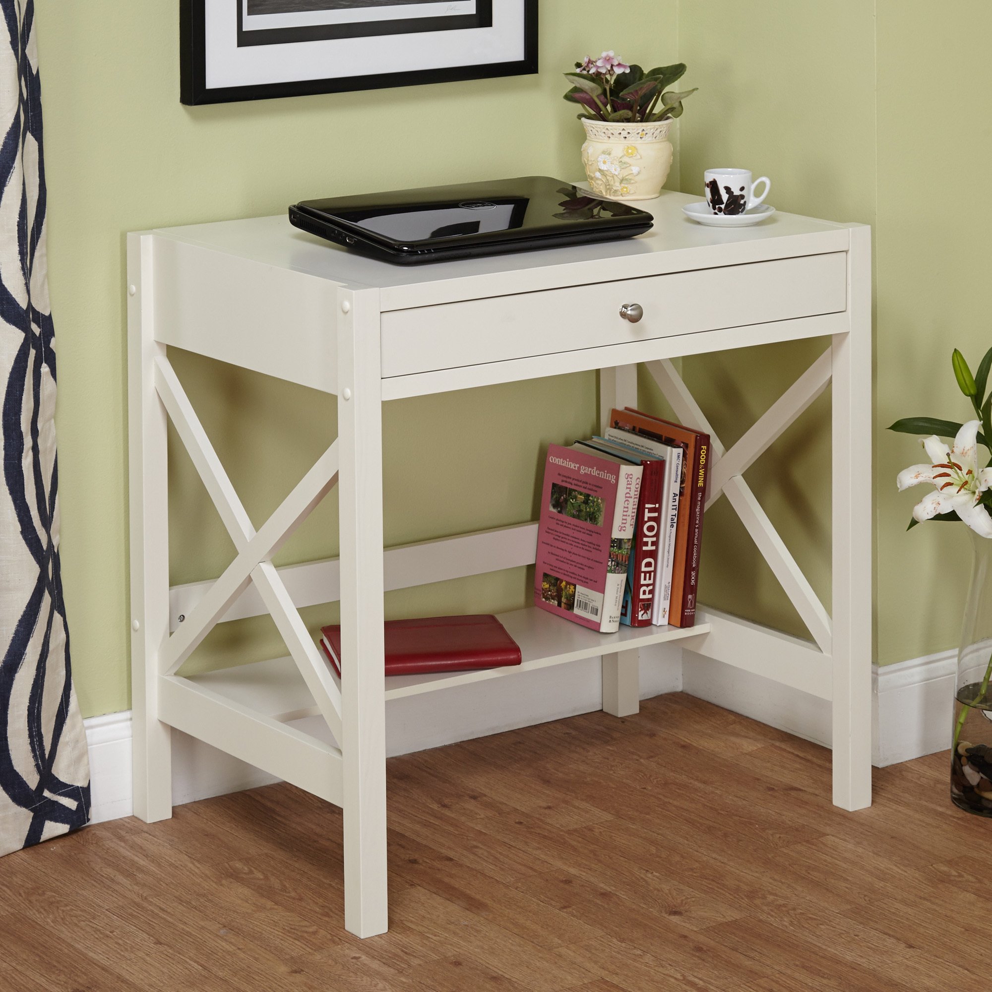 Vintage White X-Shaped Writing Desk - Antique White Home Office Desk for Small Spaces | Perfect for Study, Work, or Bedroom