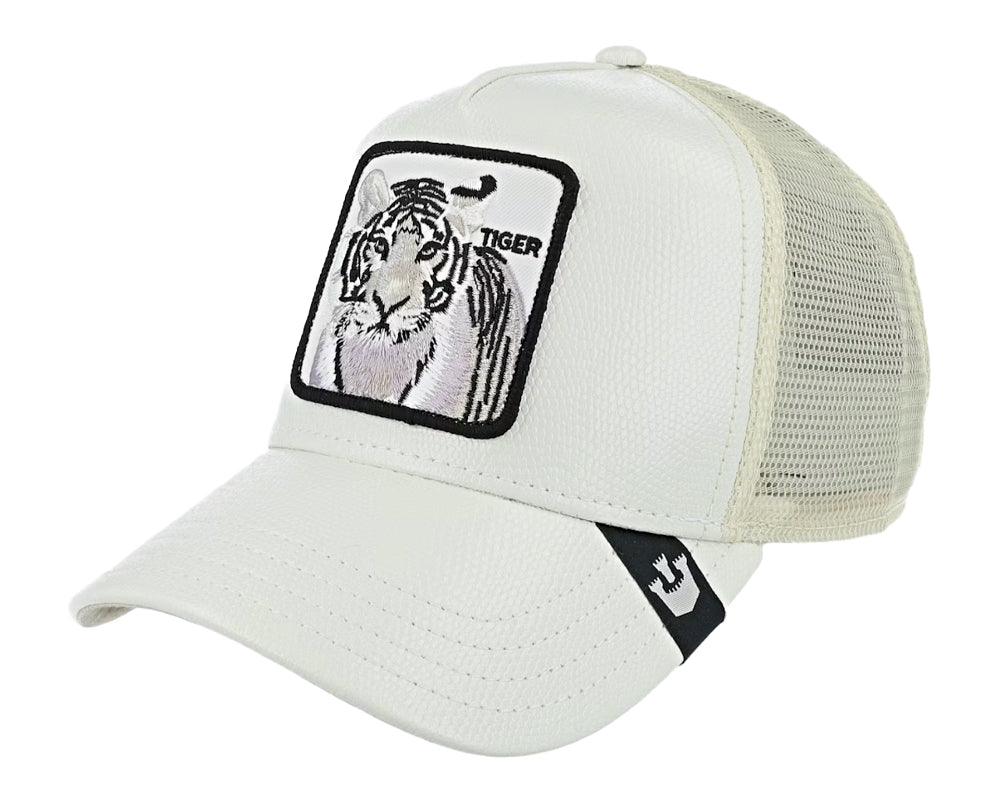 Goorin 'The Killer Tiger' White Leather & Polyester Trucker Hat - Stylish Baseball Cap for Men & Women | Perfect for Outdoor Activities, Sports & Casual Wear