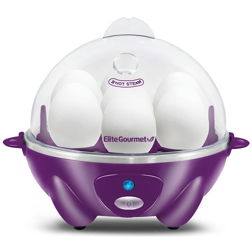 Elite Gourmet EGC007BL Electric Egg Cooker - 7 Egg Capacity, Auto Shut-Off & Buzzer, BPA Free, Includes Measuring Cup (Purple) - Perfect for Breakfast Meal Prep, Hard/Soft Boiled Eggs & Omelets