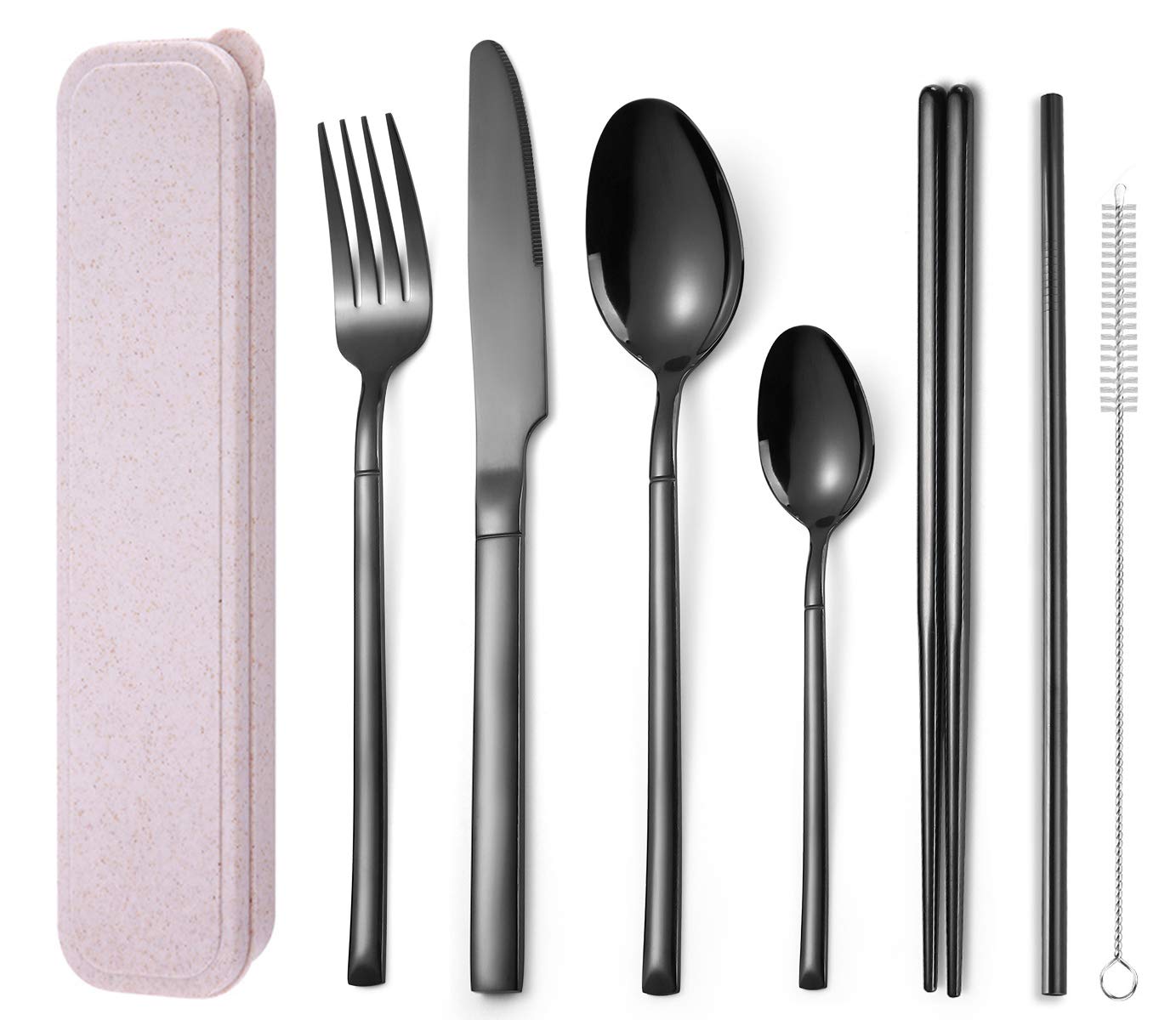 Portable Stainless Steel Cutlery Set - 7-Piece Travel Utensils with Chopsticks for Camping & Picnics