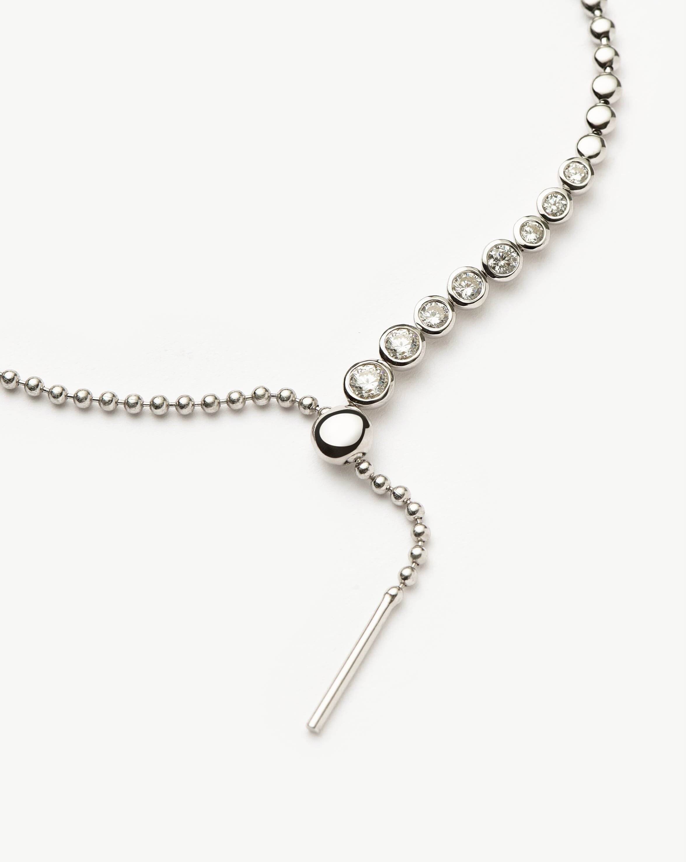 Elegant Beaded Stone Slider Lariat Necklace - Sterling Silver Cubic Zirconia Pendant for Women | Perfect for Weddings, Parties & Evening Events