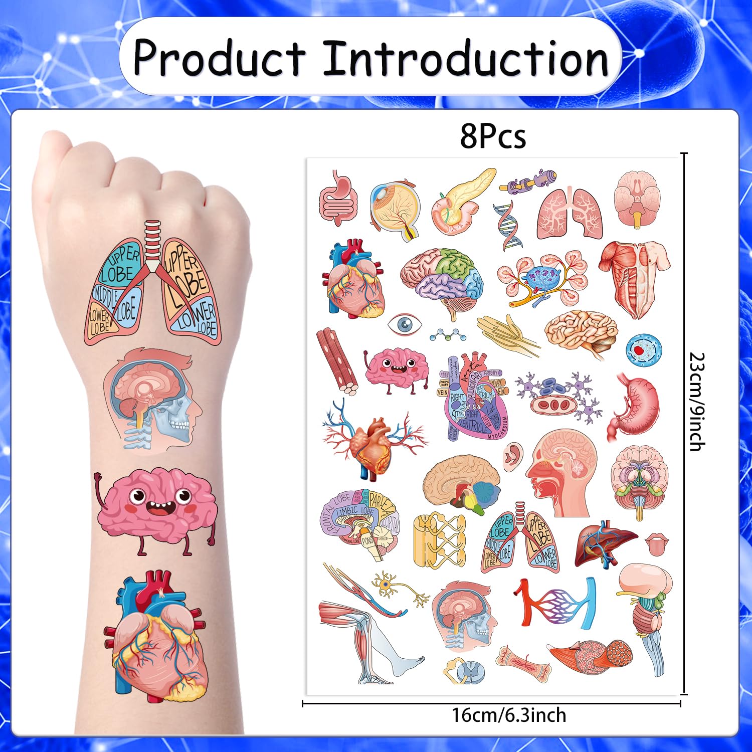 Human Anatomy Temporary Tattoos - 200+ Realistic Body Part Tattoo Stickers for Kids, Science Classroom Learning, Halloween Costumes & Birthday Party Supplies - Fun Educational Gifts for Students and Children