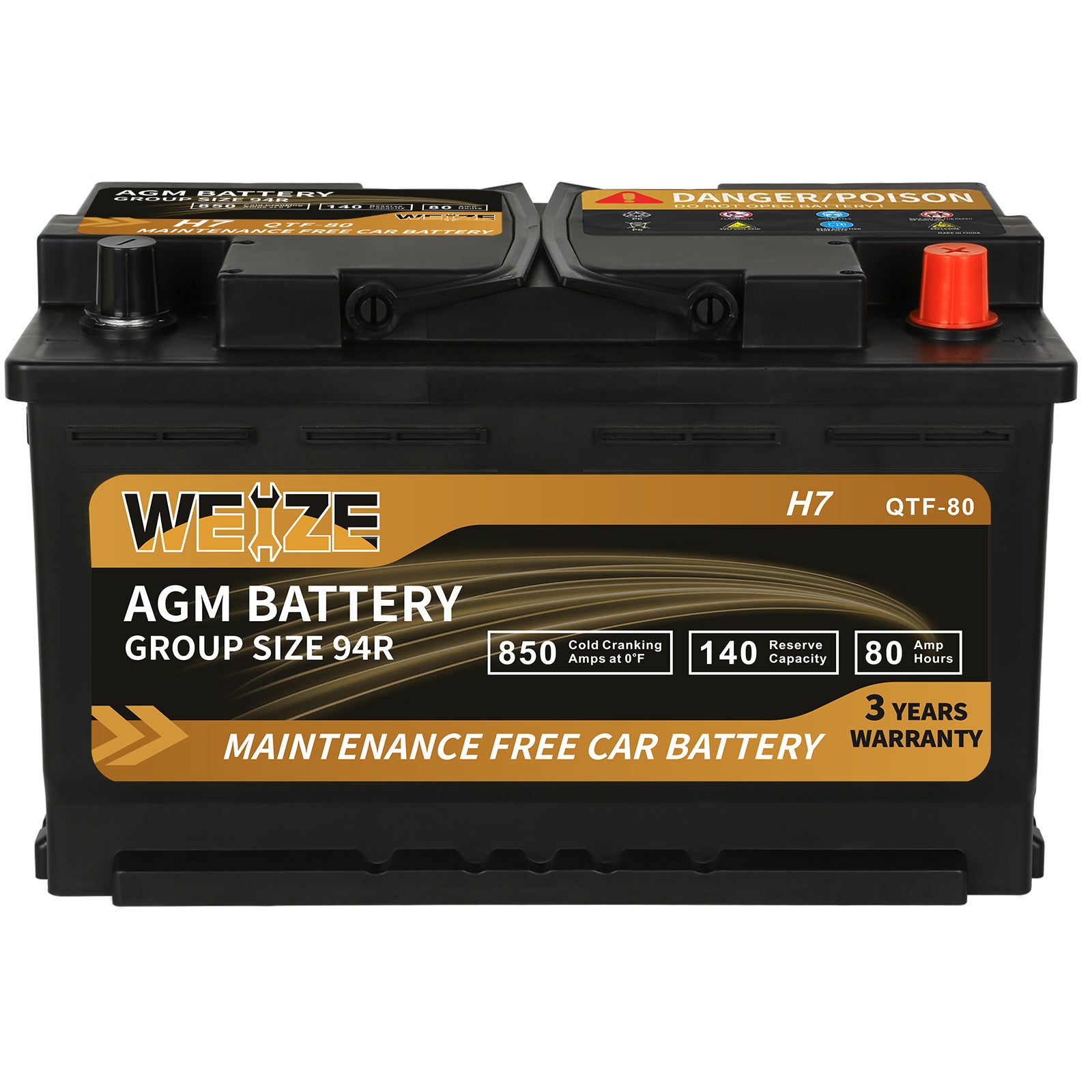 WEIZE Wise Series 94R AGM Car Battery - 12V 80Ah H7 Automotive Replacement Battery for BMW, Mercedes, Audi | Cold Cranking & Deep Cycle Performance | Ideal for Extreme Weather & Off-Road Vehicles