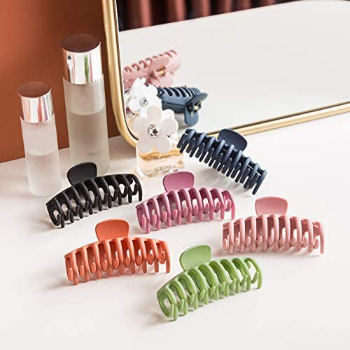 ALIBA COLLECTION 6 Pack Large Non-Slip Hair Clips for Women - Strong Hold Jumbo Claw Clips for Thick & Thin Hair - Matte Banana Hair Accessories for Girls & Women - Perfect for Workouts, Office & Everyday Hairstyles