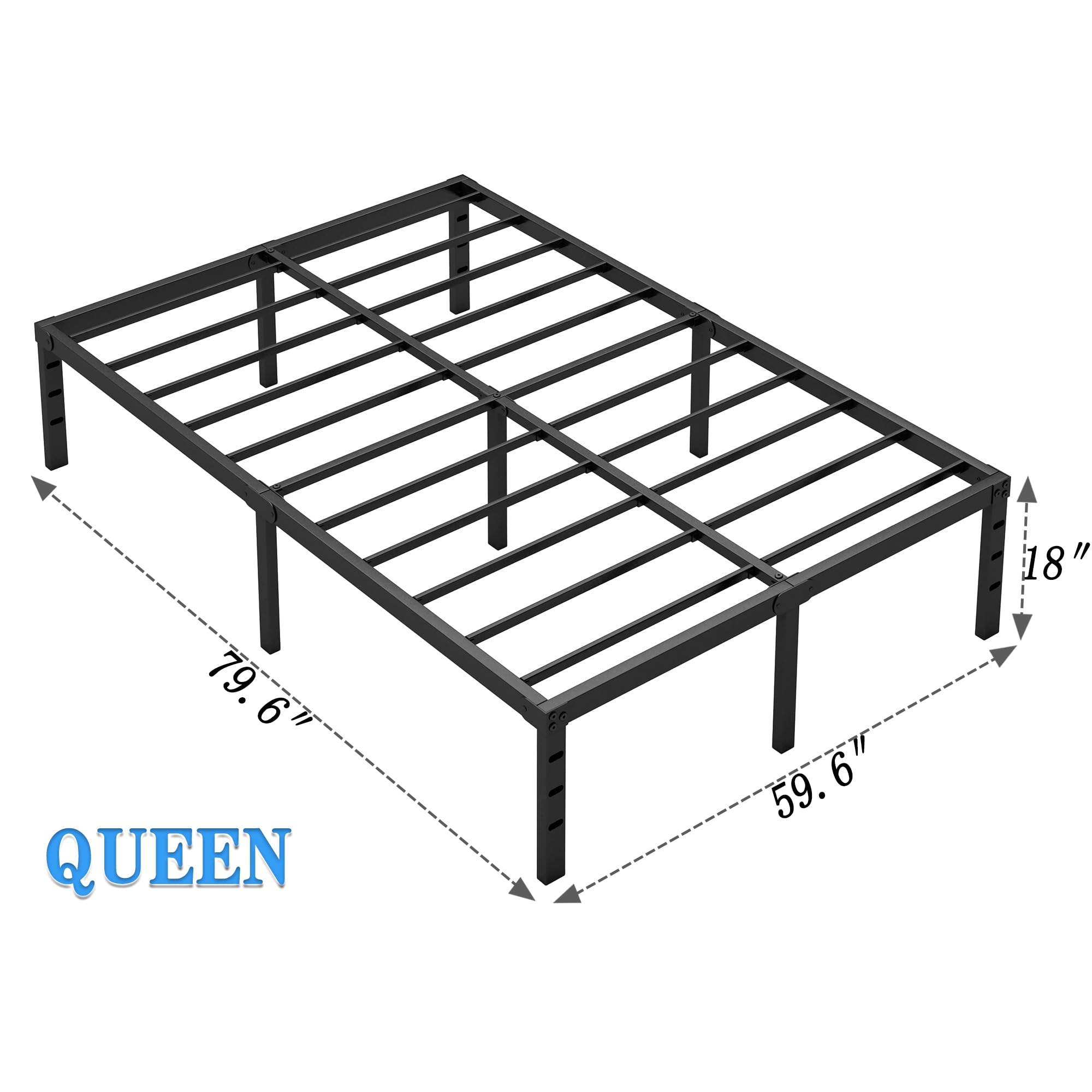 Queen Size Metal Bed Frame with Storage Space - Heavy Duty Sturdy Mattress Foundation, Easy Assembly, No Box Spring Needed - 18 Inch Black Bed Frame for Master Bedroom, Guest Room & Dorm