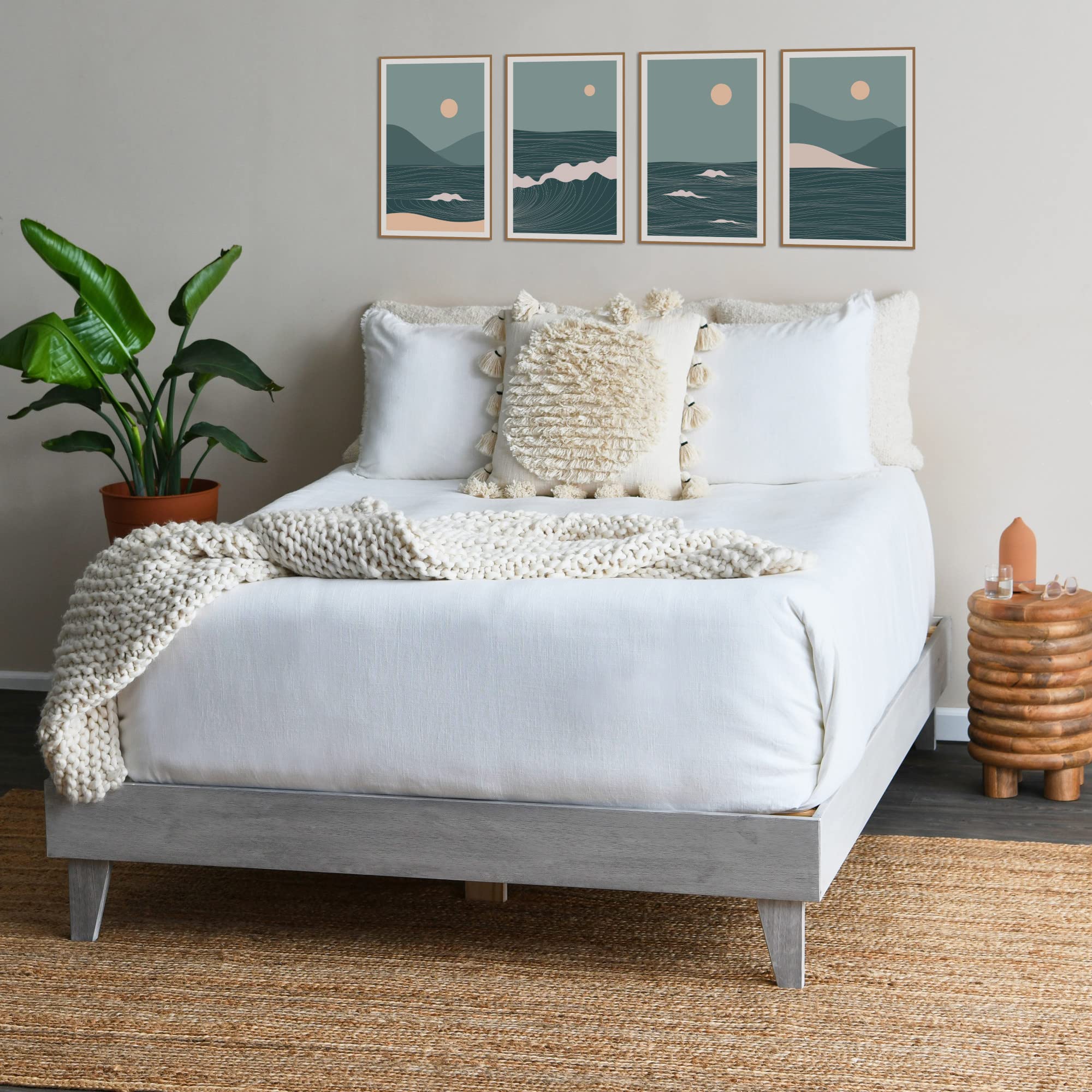 Modern White Queen Size Platform Bed Frame - 62