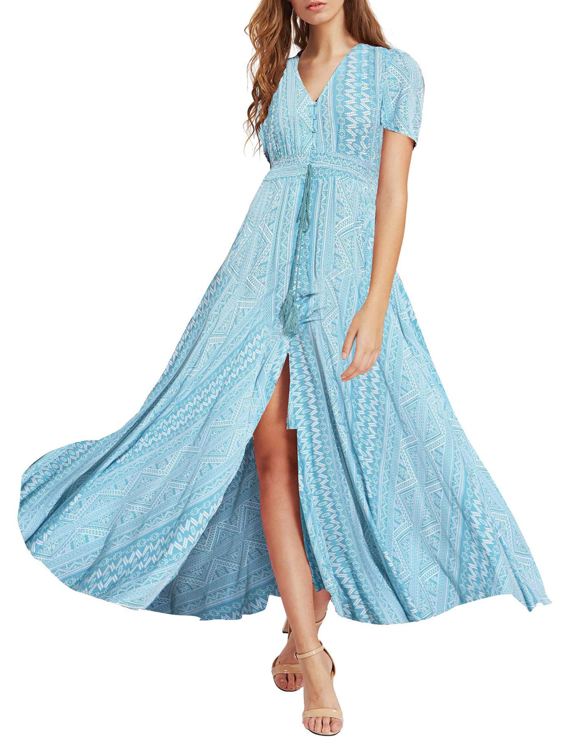 Milumia Women's Floral Print Button Up Maxi Dress - Elegant Split Design for Party, Wedding & Summer Outfits | Perfect for Beach Vacations & Date Nights