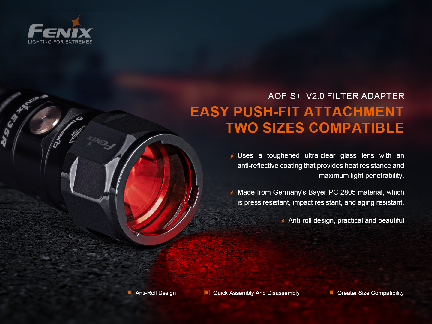 Fenix AOF S+ V2 Red Filter Adapter for Tactical Flashlights - Perfect for Hunting, Camping & Night Vision Protection