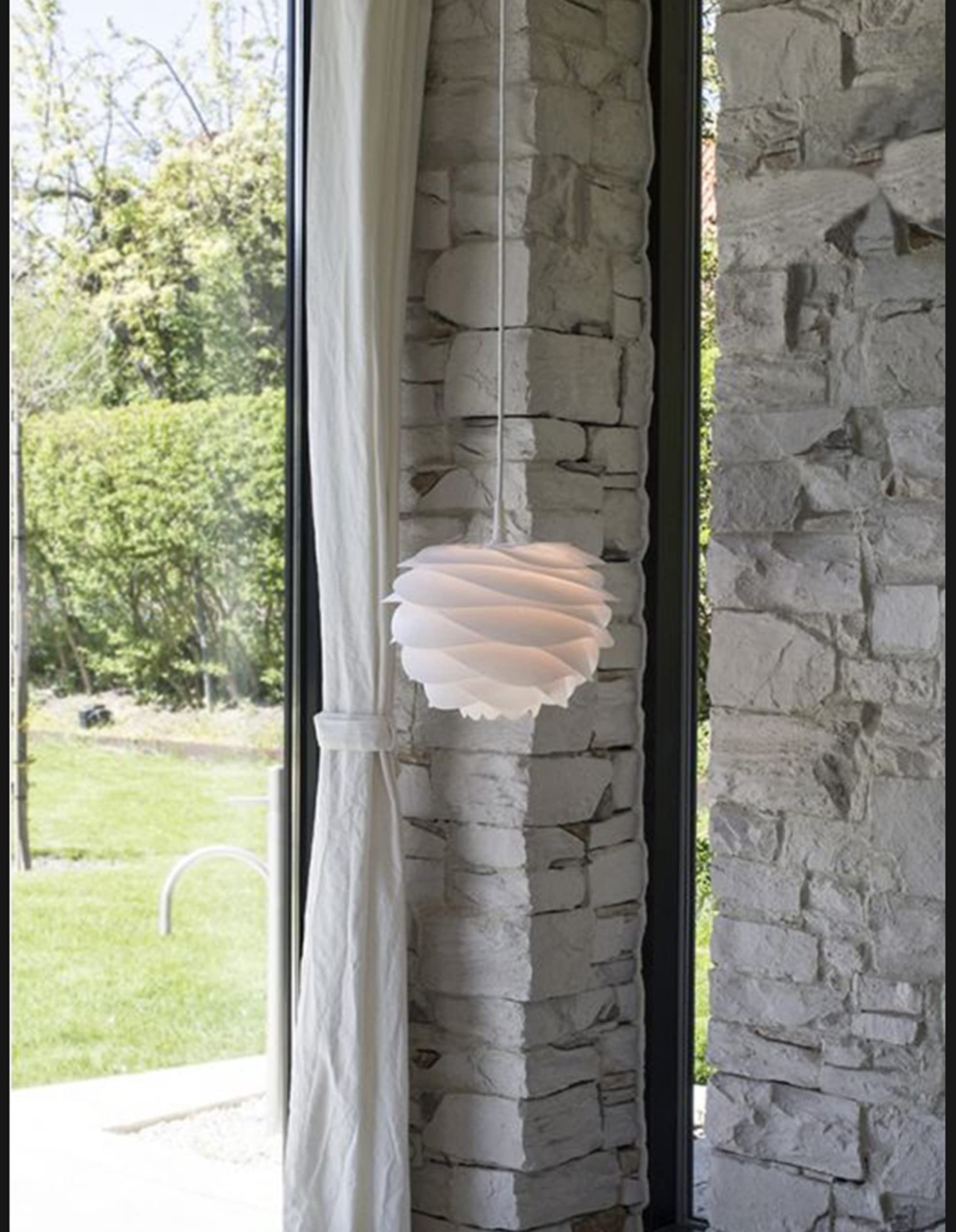 15ft Plug-in Acrylic Pendant Light with UL Dimmer Switch - Macaron White Roseleaf Lampshade, Nordic Minimalist Loft Style Lighting for Living Room, Bedroom, Restaurant & Cafe Decor