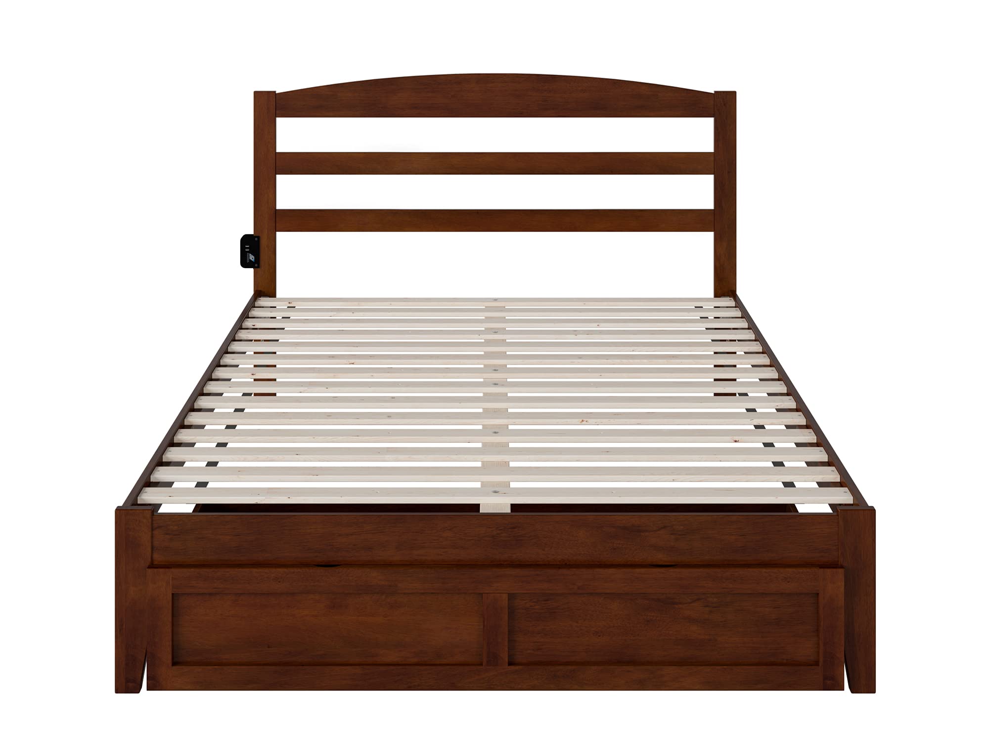 AFI Warren Queen Size Platform Bed with Storage Drawers & USB Charging Station in Walnut Finish - Modern Bedroom Furniture for Small Spaces & Apartment Living