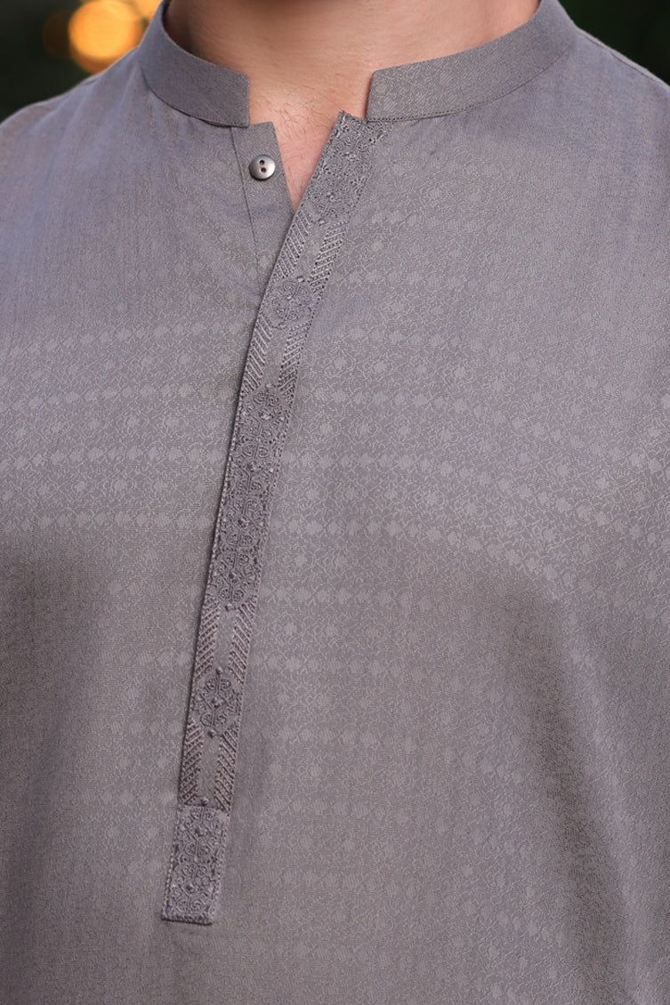 Blended Grey Kurta by J. Junaid Jamshed - Premium Cotton Pakistani Traditional Wear for Men - Perfect for Eid, Weddings & Casual Outings