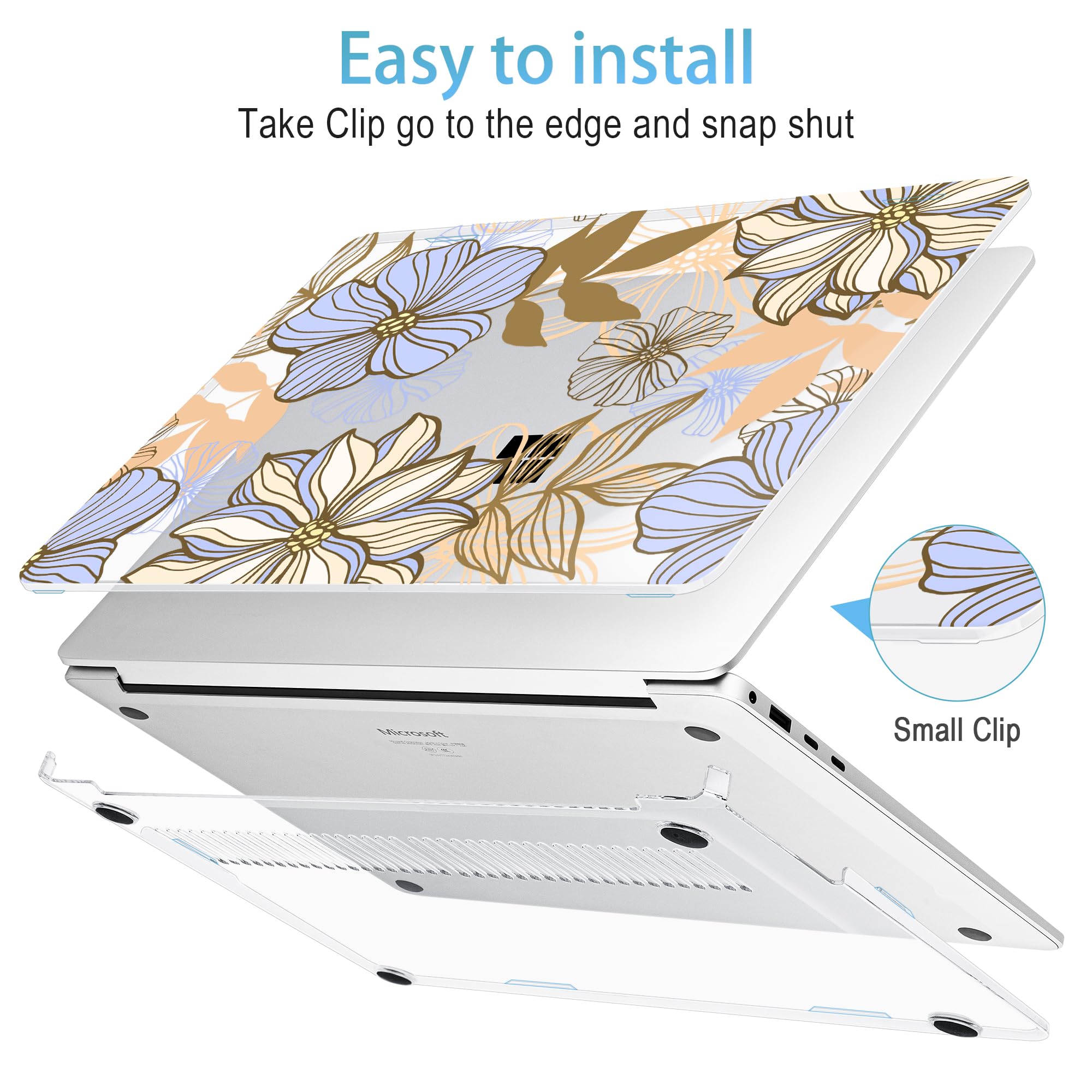 Premium Mektron Case for Microsoft Surface Laptop 7 (13.8 Inch) - Slim Protective Cover with Keyboard Cover, Screen Protector & Dust Plugs (Fits Model 2036) - Abstract Floral Design | Perfect for Work, Travel & School Use