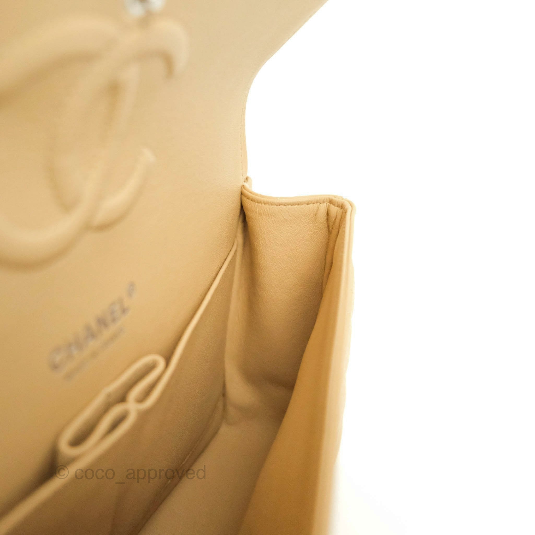 Chanel Classic M/L Medium Double Flap Bag in Beige Caviar Leather with Silver Hardware - Luxury Handbag for Women, Perfect for Work, Parties & Everyday Use