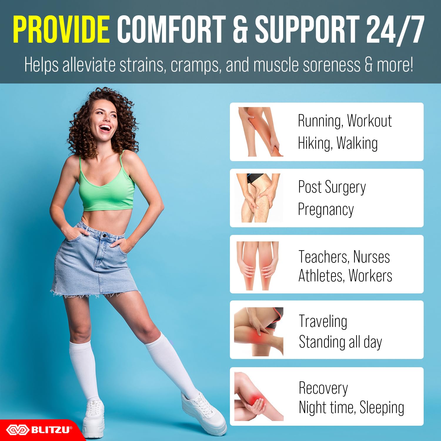 BLITZU Compression Socks for Women & Men - 20-30 mmHg Graduated Support Socks for Improved Circulation, Swelling Relief & Recovery - Best for Running, Travel, Nursing & Pregnancy (Black, Medium)