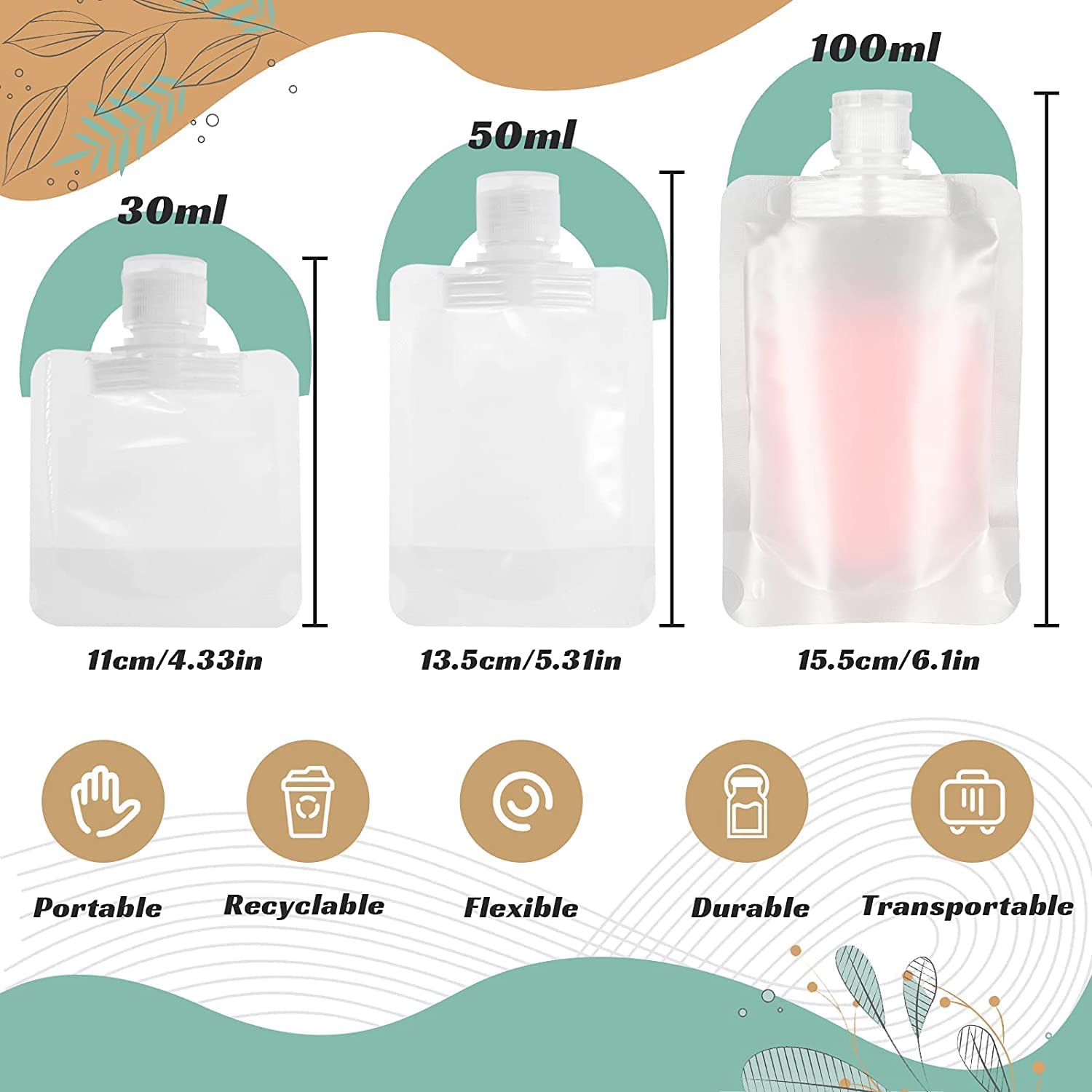 GYANSHOPPE 3-Pack Clear Plastic Stand Up Spout Pouch - Leakproof Travel Bottles for Lotion, Shampoo, Face Cream & Toiletries | TSA Approved Cosmetic Containers for Air Travel, Gym & Vacation Essentials