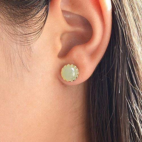 14K Gold Filled Jade Stud Earrings for Women - 8mm Light Green Gemstone Crown Jewelry Set | Elegant Gift for Birthday, Anniversary & Special Occasions