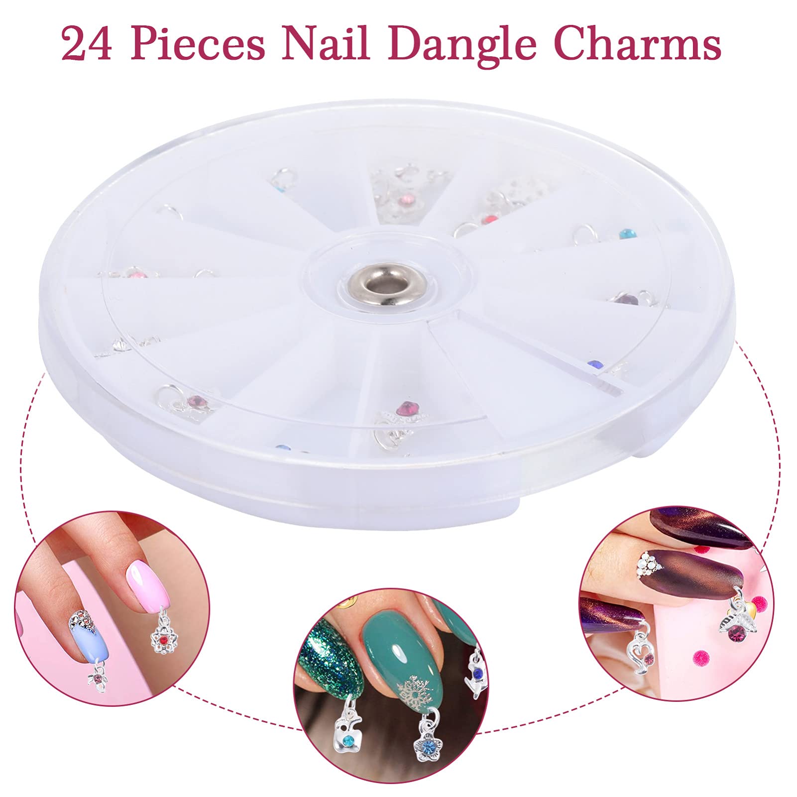 Beaupretty 24Pcs Nail Art Charms Set - 2 Pack Dangle Pendants with Hand Drill for DIY Nail Jewelry | Perfect for Salon, Home Manicure & Party Nail Decorations