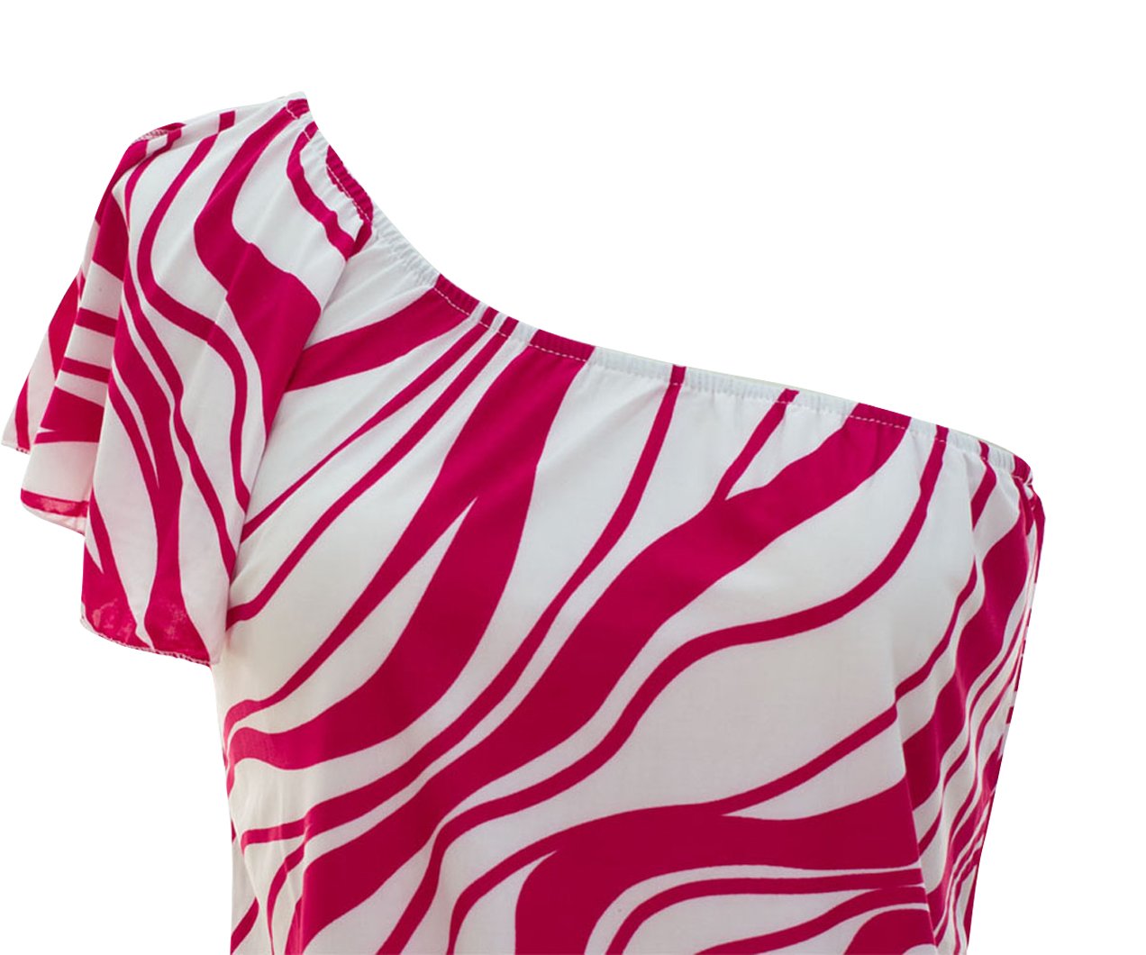 Women's Stylish Wave Print One Shoulder Top with Shirred Waist - Perfect for Beach Vacations, Summer Parties & Casual Outings