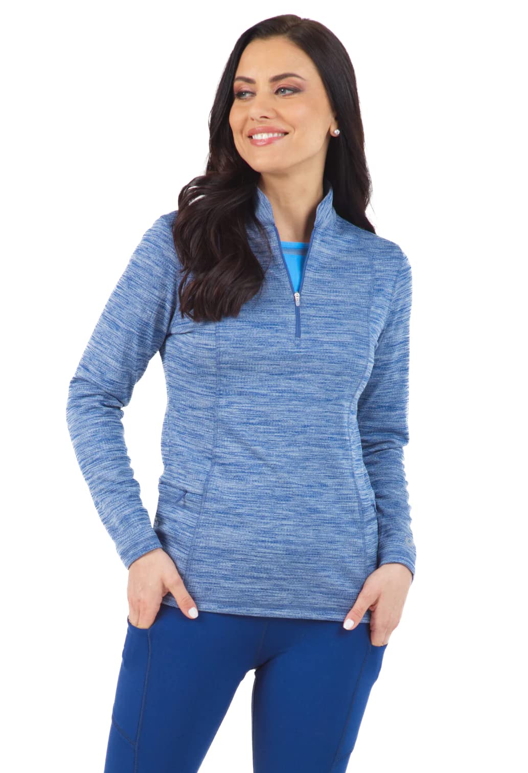 IBKUL UPF 50+ Sun Protective Waffle-Knit Pullover - Space Dye Mini-Grid Athleisure Wear for Women | Lightweight & Breathable for Outdoor Activities, Yoga, and Travel