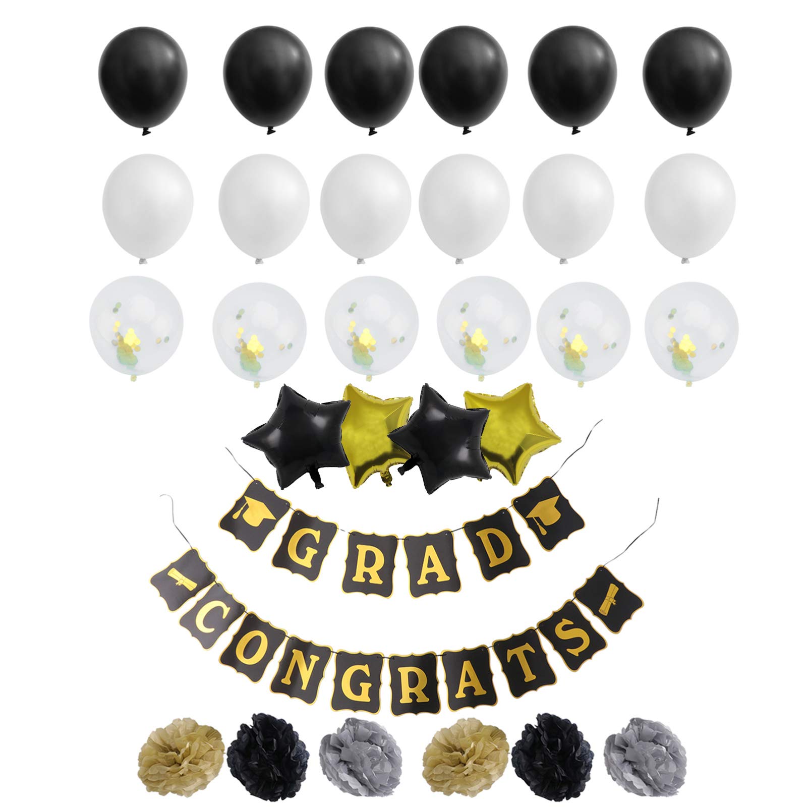 Amosfun 29-Piece Graduation Party Decorations Kit - Foil & Latex Balloons, Congrats Banner, Garland, Paper Flowers for Wall Hanging - Perfect for Graduation Ceremony, High School & College Celebrations, Photo Backdrops