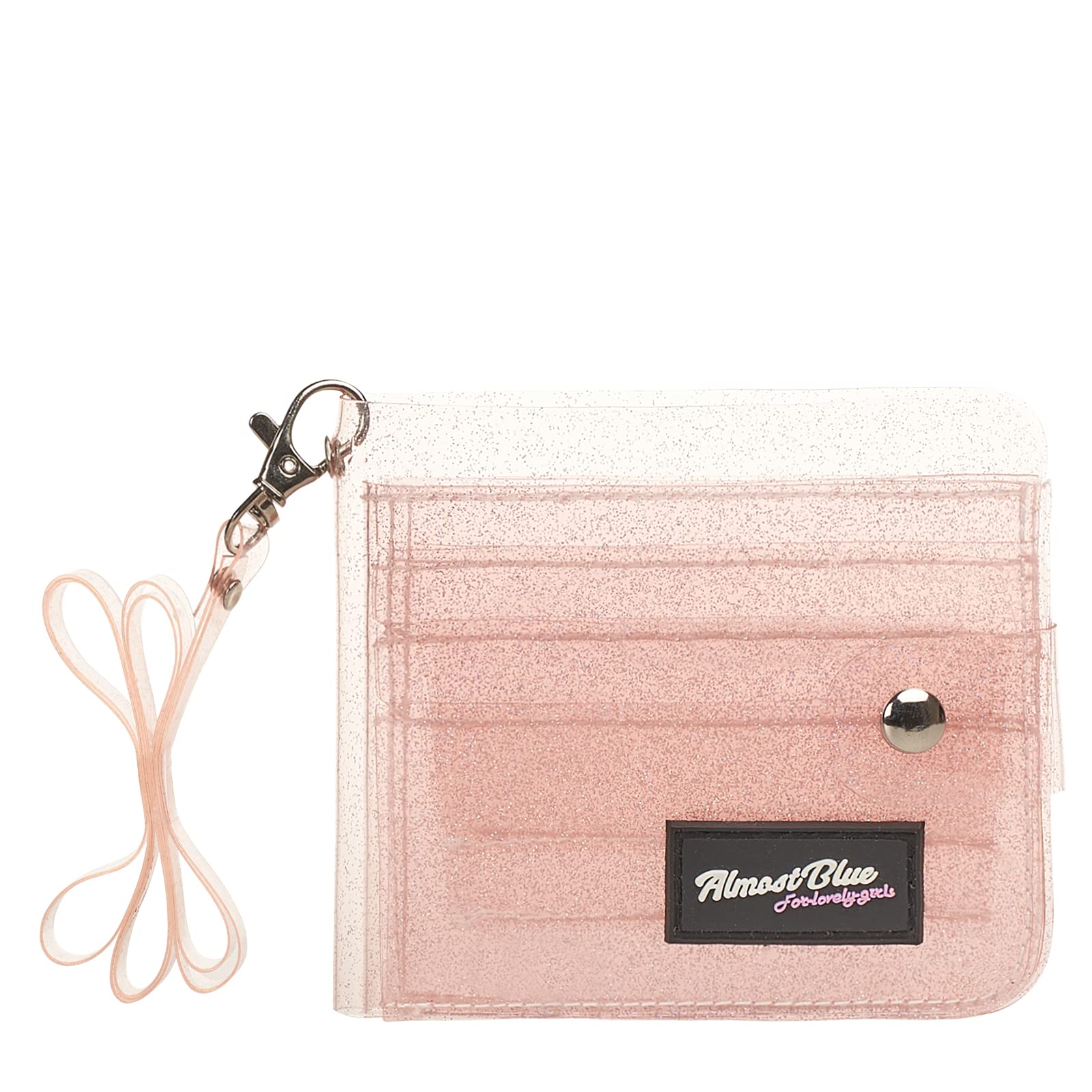 Clear PVC Glitter Card Holder Wallet for Women - Transparent ID Case with Neck Lanyard, Folding Design for Cash, Coins & Photos (Pink) - Perfect for Travel, Work & Everyday Use