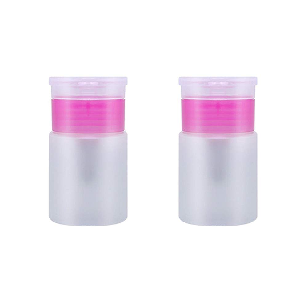 2 Pack 60ml Empty Pump Dispenser Bottles with Flip Top Cap - Refillable Travel Bottles for Nail Polish Remover, Makeup, Liquids | Portable Cosmetic Organizer for Salon, Home & Travel (Pink)