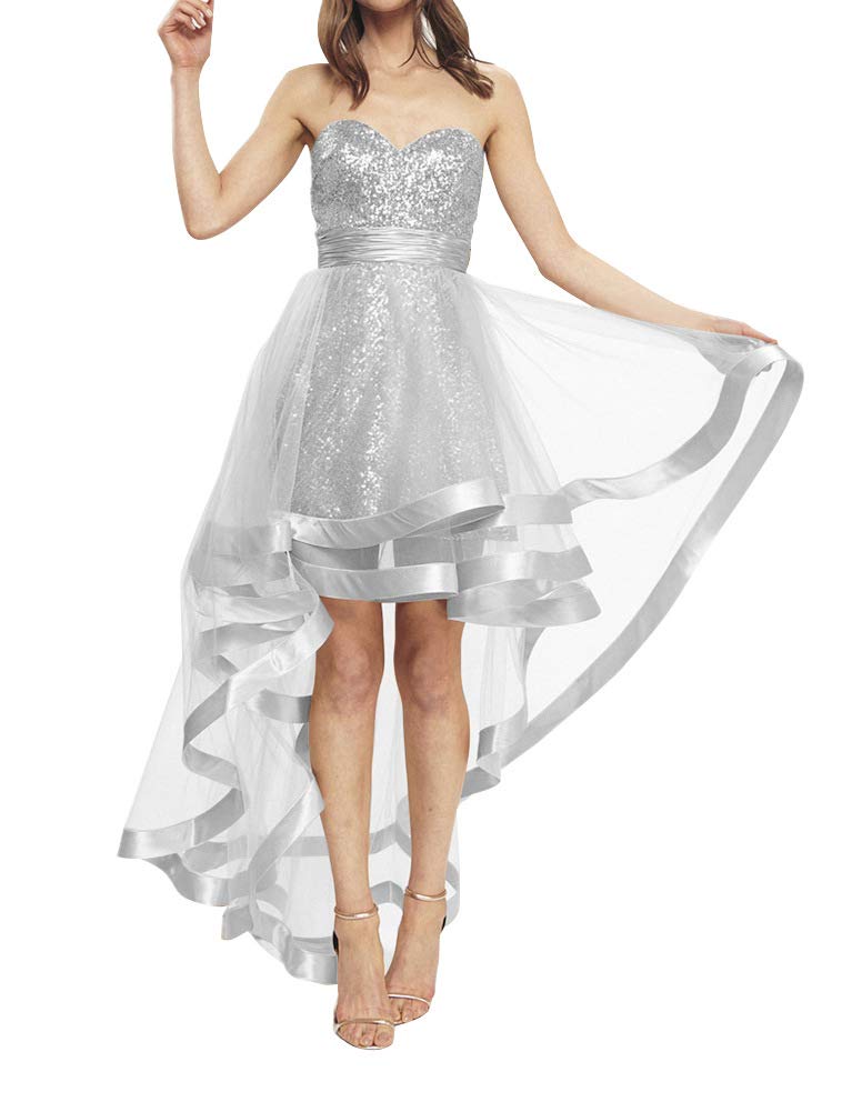 Elegant High Low Sequin Bridesmaid Dresses | Tulle Strapless Prom Gown | A-Line Homecoming Evening Dress for Wedding Party, Formal Events & Special Occasions