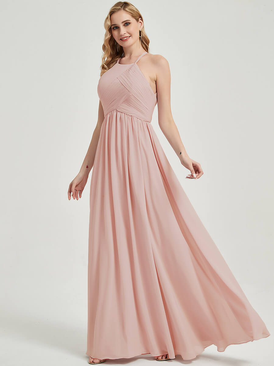 Elegant Cabernet Halter Pleated Keyhole Back Chiffon Bridesmaid Dress - Perfect for Weddings, Formal Events & Special Occasions