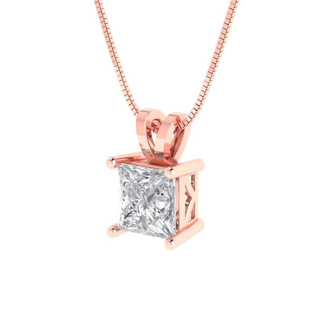 3.05ct Princess Cut White Sapphire Solitaire Pendant Necklace - 14K Rose Gold Chain & Gift Box - Elegant Fine Jewelry for Women, Perfect for Weddings, Anniversaries & Special Occasions