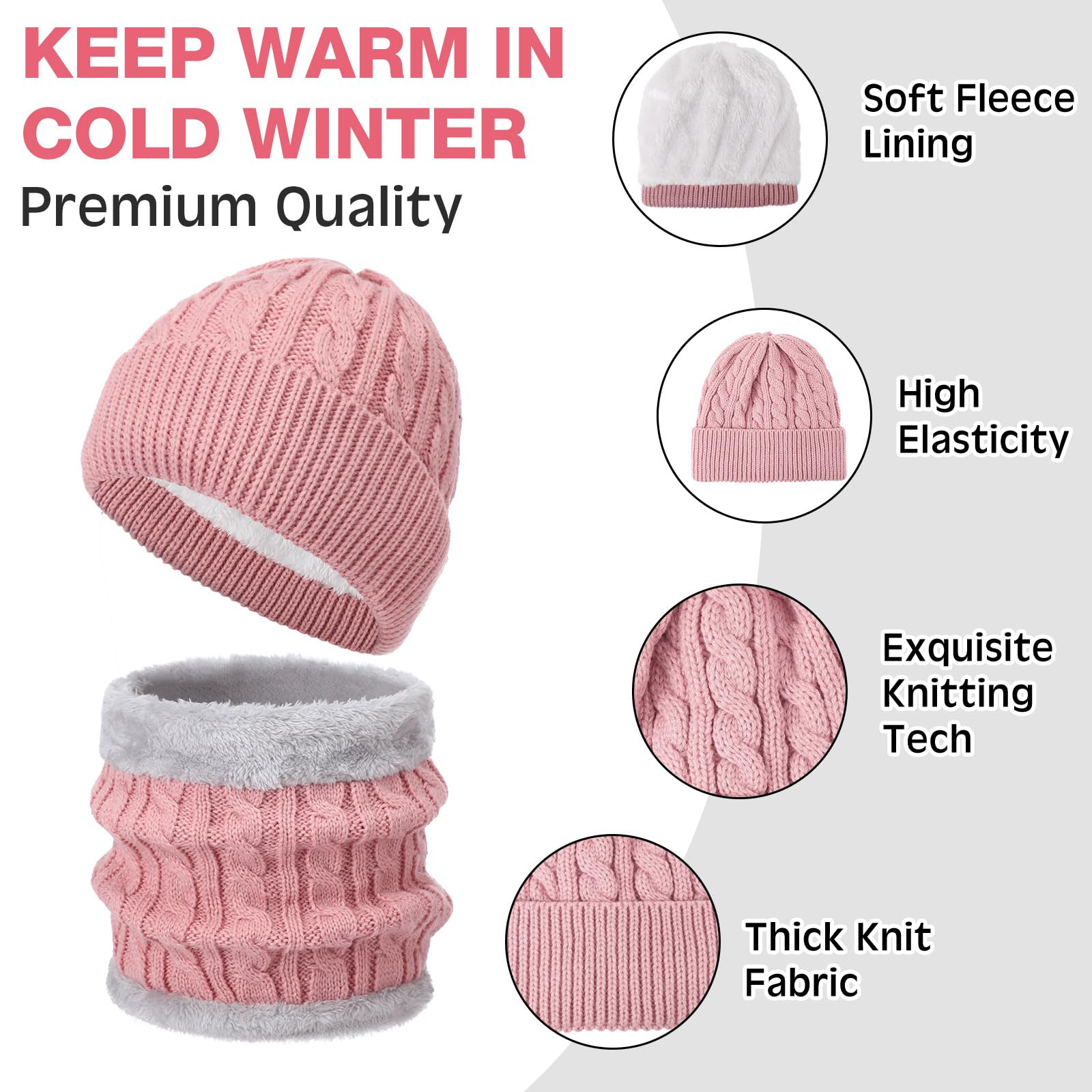 4 Pcs Winter Hat Scarf Gloves and Ear Warmers Set for Women - Fleece Lined Knit Beanie, Soft Touch Screen Gloves, Warm Ear Muffs - Perfect for Skiing, Snowboarding, and Outdoor Winter Activities